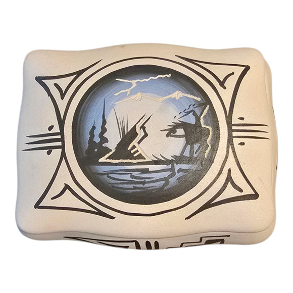 Rosa Dine Vintage Navajo Clay Lidded Trinket Box The End of the Trail - Picture 2 of 8